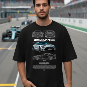 AMG GTR Black Series Oversized Unisex Graphic T Shirt with blueprint car design