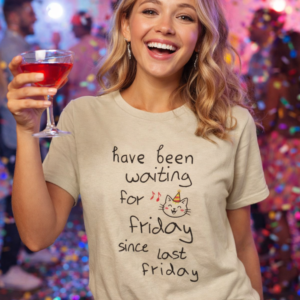 Funny Friday t shirt with cute party cat graphic
