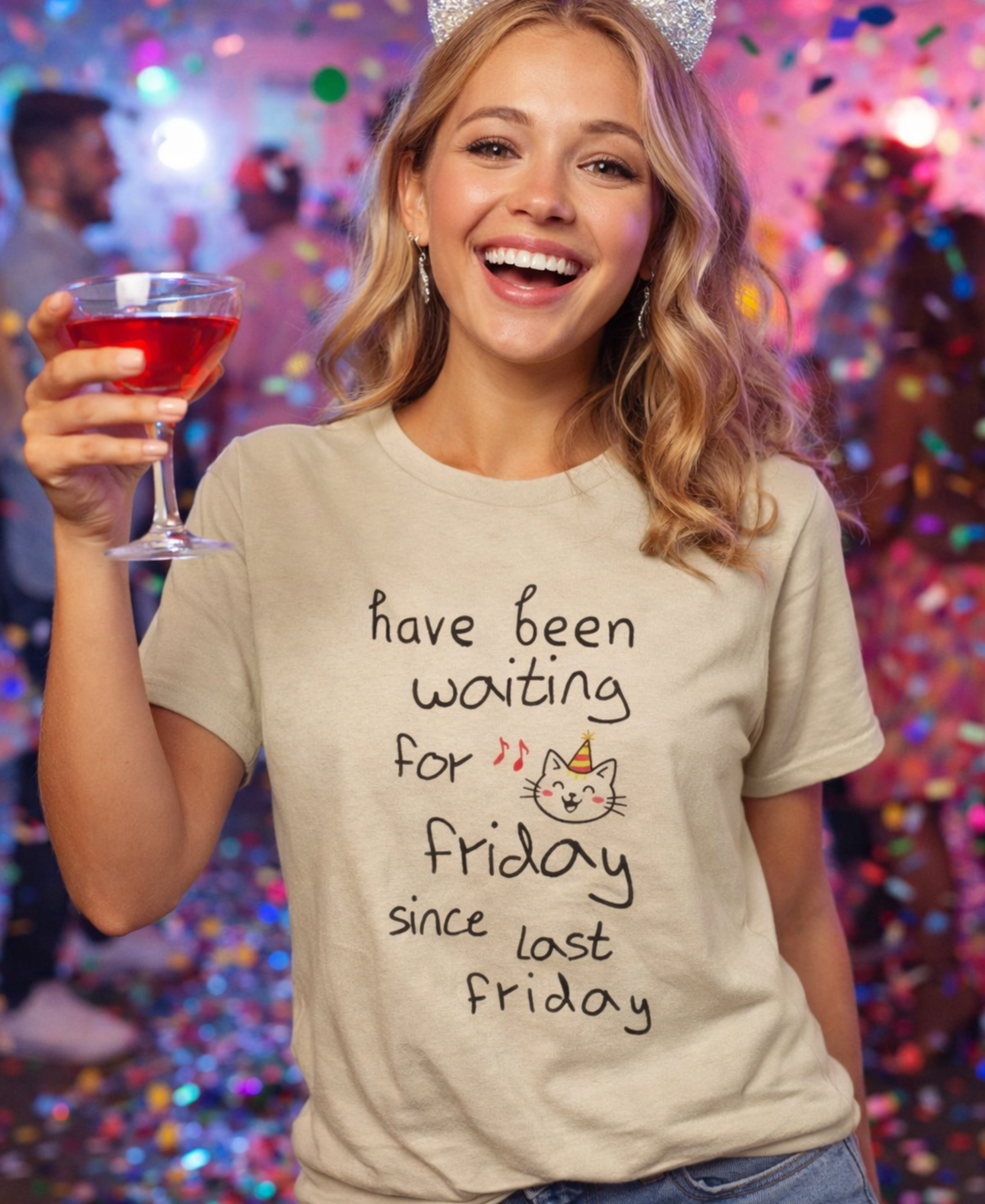 Funny Friday t shirt with cute party cat graphic