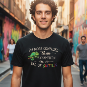 Oversized graphic t shirt with confused chameleon print