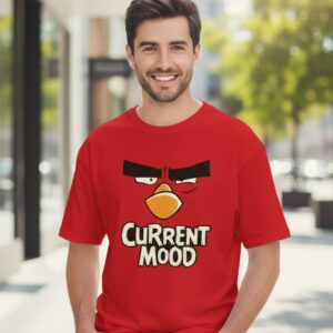 Oversized current mood t shirt with angry cartoon face graphic