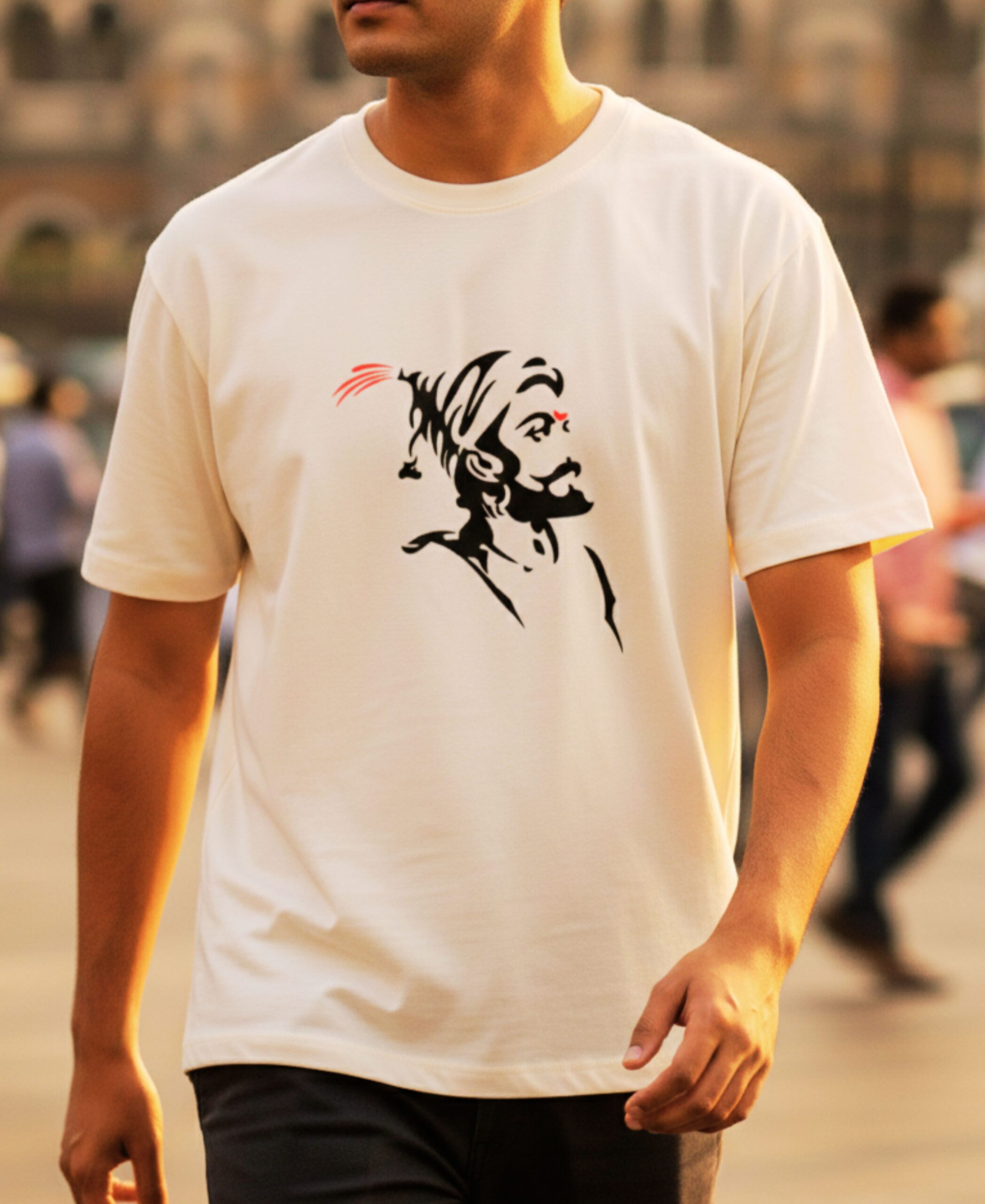 Oversized Shivaji Maharaj t shirt with warrior silhouette portrait graphic