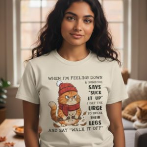 Oversized funny sarcastic cat t shirt with angry cat graphic