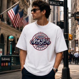 New York America graphic regular fit t-shirt in premium Supima cotton featuring vintage inspired urban streetwear print.