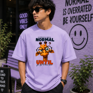 Everyone Seems Normal Until Oversized Graphic T-Shirt with funny giraffe cartoon print on white heavyweight oversized cotton tee.