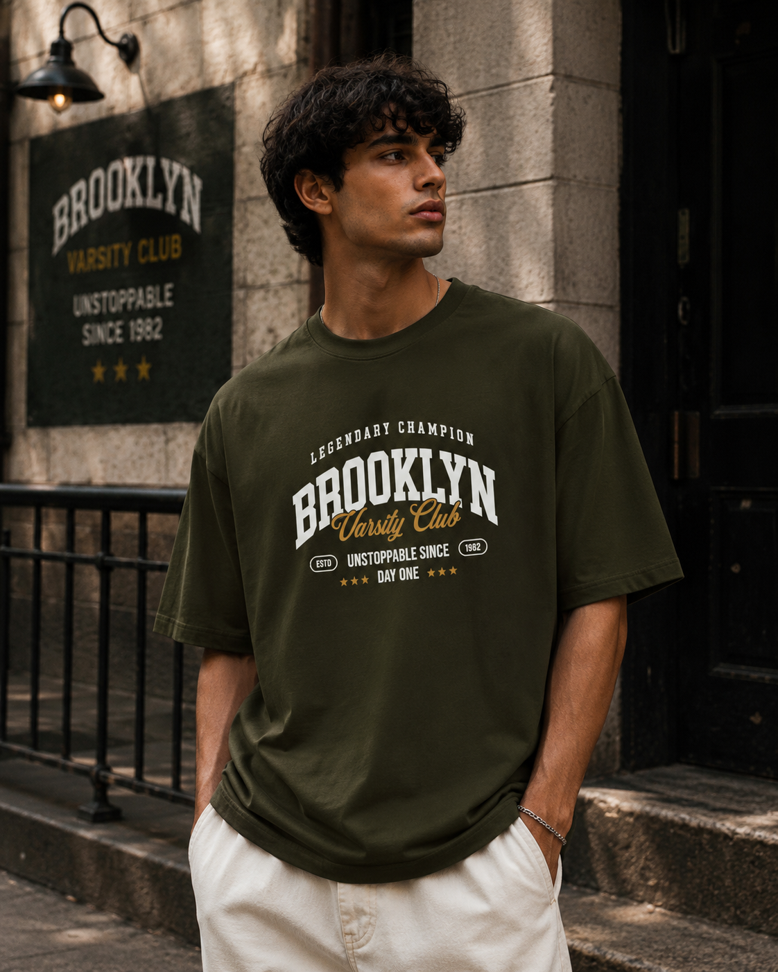 Brooklyn Varsity Club oversized black cotton T-shirt with vintage varsity graphic print