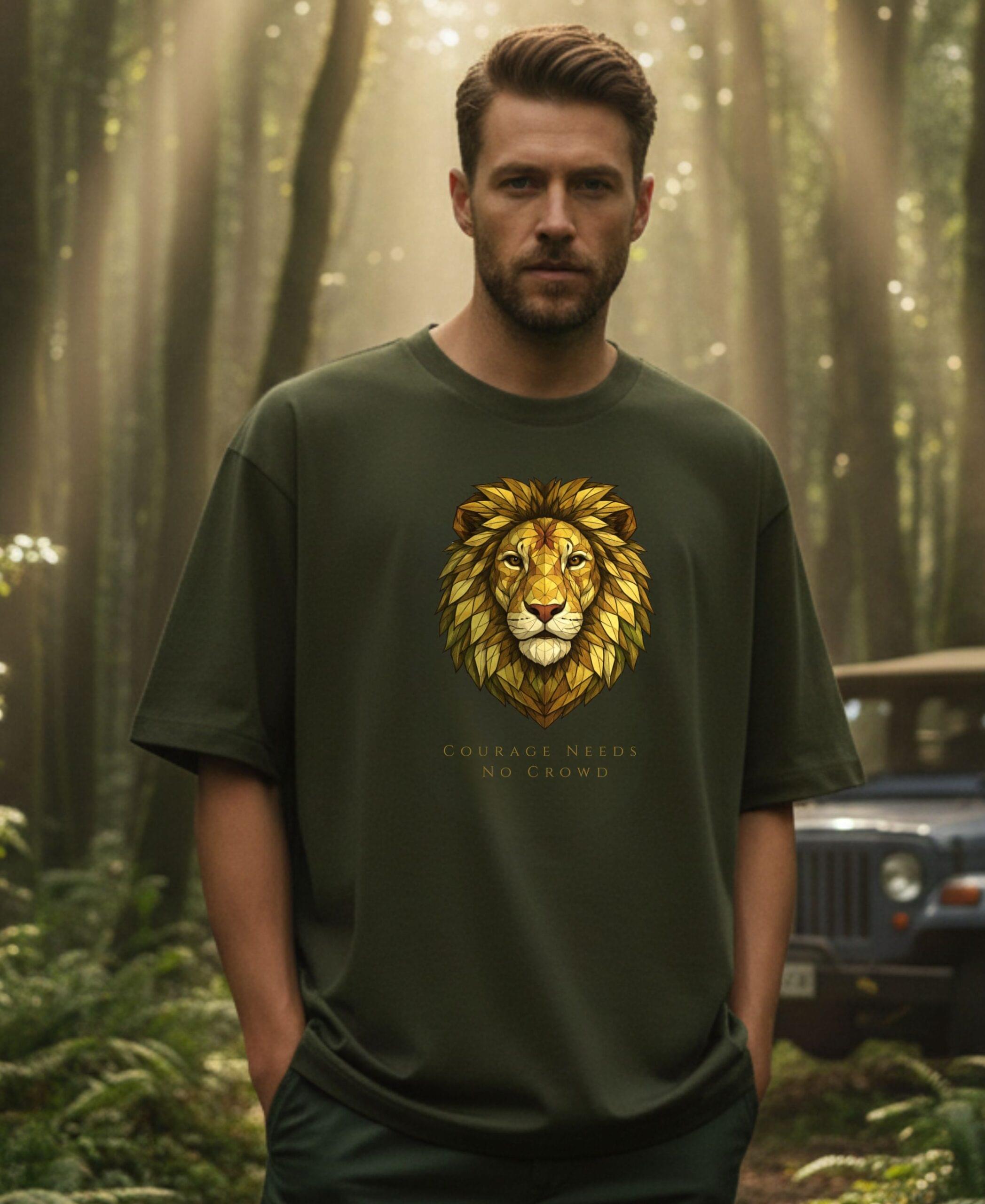 Lion Oversized Graphic T Shirt – Courage Needs No Crowd